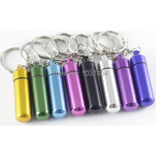 50pcs DIY Waterproof Aluminum Pill Box Case Pill Container Bottle cache Drug Holder Keychain Promotional Gifts free shipping