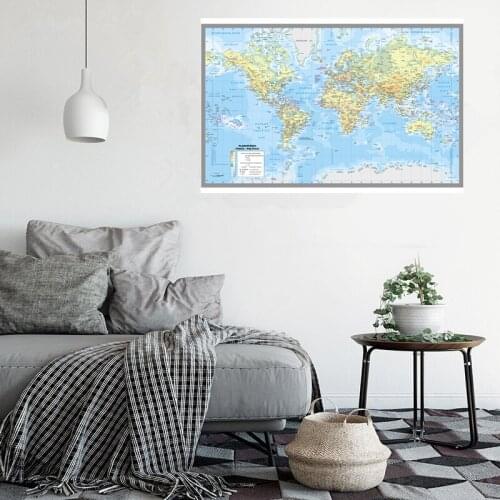 90x60cm Spanish World Map Wall Sticker City Map of The World Posters and Prints Travel Gift for Home School Education Decor