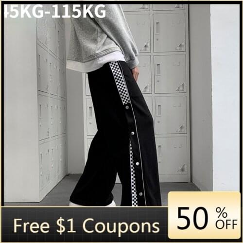Summer New High Street Breasted Plaid Casual Pants Mens Summer Thin M-5XL Loose Straight Drape All-match Pants Men 45KG-115KG