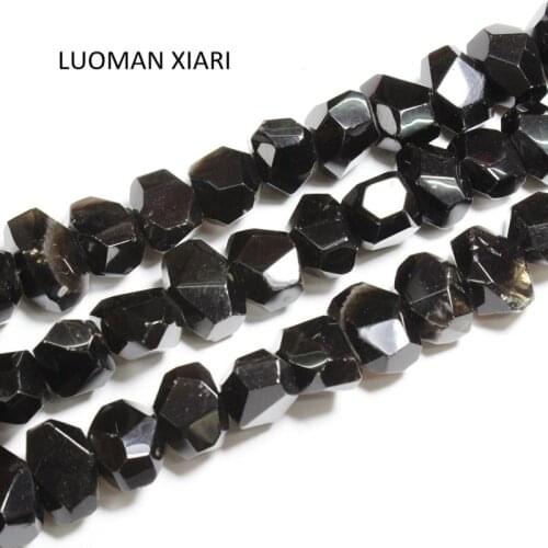 LUOMAN XIARI AAA+ Irregular Natural Black Agate Stone Beads For Jewelry Making DIY Necklace Material about 14*20mm Strand 15