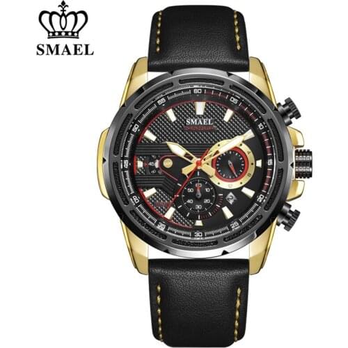 SMAEL Fashion Mens Sport Watch Men Analog 24 hour Date Quartz Watches Waterproof Military Multifunction Wrist Watches Man Clock
