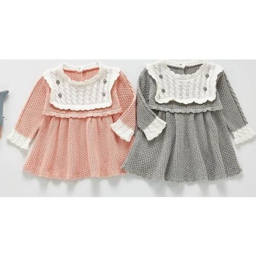 Korean Style Autumn Winter Infant Baby Girls Knitted Dress Kids Long Sleeved Cotton Princess Dress Toddler Baby Girls Dresses