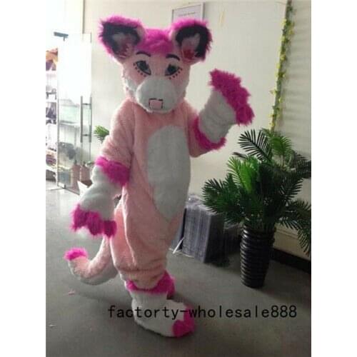 Halloween Long Fur Pink Husky Mascot Costume Suit Fox Dog Birthday Party Cosplay High Quality Cartoon Character Unisex Clothing