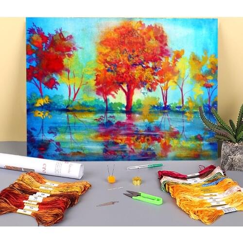 Natural Scenery Waterside Printed Canvas 11CT Cross Stitch Complete Kit Embroidery DMC Threads Hobby Handicraft Sales