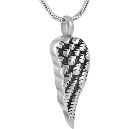 IJD8559 Single Angel Wing Stainless Steel Memorial Ashes Jewelry Keepsake Cremation Urn Pendant Necklace SIilver/Gold/Rose gold