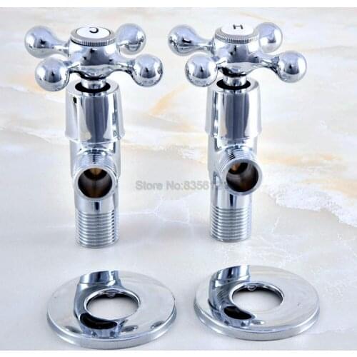 A of Pair 1/2"male x 1/2" Polished Chrome Brass Bathroom Angle Stop Valve Chrome Finish Filling Valves Bathroom tav014