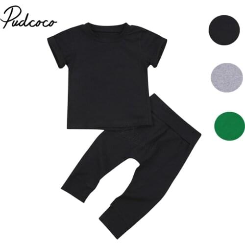Kids Baby Boys 2-piece Outfit Set Short Sleeve Solid Color Tops Shirt +Pants Set for Children Boys Summer
