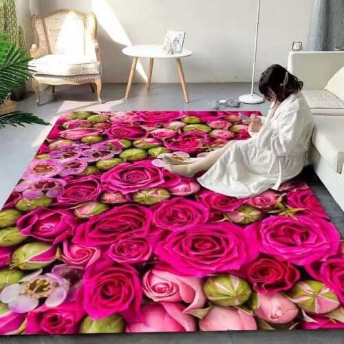 Multicolor Rose Flowers 3D Printed Carpets Valentines Day Bedroom Area Rugs Wedding Decoration Floor Rug Mat Kitchen Home Large