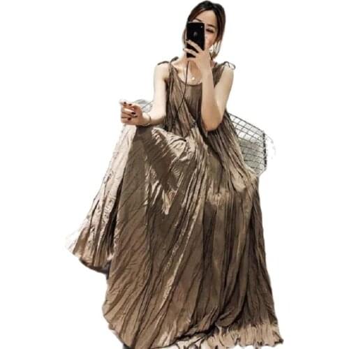 Fashion Plus Size Summer Dress For Women 2021 New Slim Retro Sexy Woman Dress Super Fairy Summer New Pleated Sling Long Dress