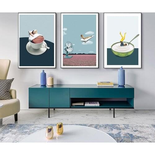 Cartoon Abstract Figure Wall Art Posters and Prints Jellyfish Coffee Canvas Painting Yoga Yogurt Pictures For Living Room Decor