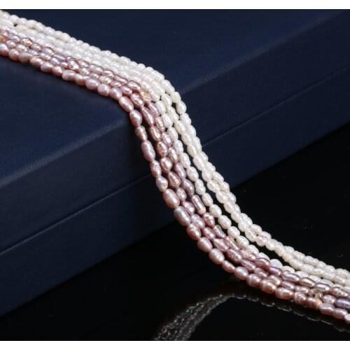 Natural Freshwater Cultured Pearls Beads Rice Shape 100% Natural Loose Pearls for Jewelry Making DIY Strand 13 Inches Size 3-4mm