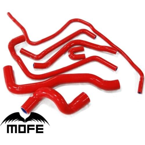 MOFE Original Logo 7PCS Coolant Heater Radiator Silicone Pipe Hose Kit For Saab 9-3 2.0T 1998~2002 Red