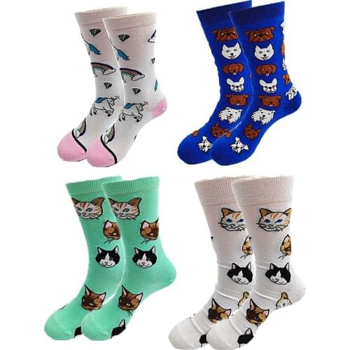 A Pair of Cotton Autumn and WinterSocks for Men and Women Cute Animals Cats and Dogs Warm and Comfortable Crew Socks