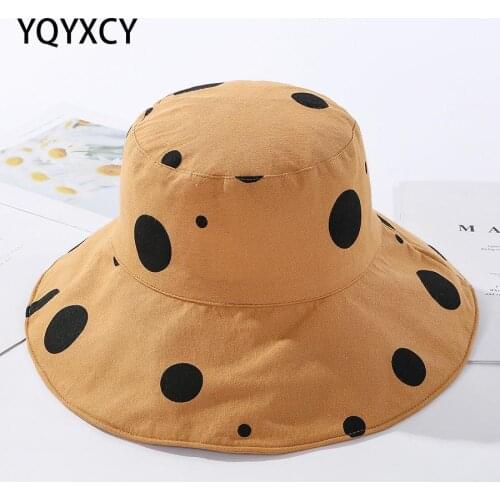 Hat Women Dot Bucket Hat Cap Sun Protection Large Brim Folding Cotton Bucket Hats For Women 2020 New Fashion