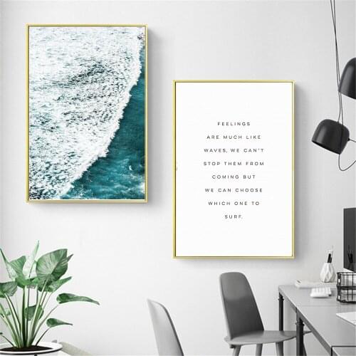 Bedroom Bathroom Decor Sea Wave Painting Quotes Nordic Posters and Prints Wall Art Canvas Painting Wall Pictures for Living Room