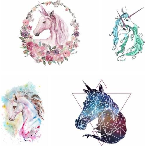 Lovely Unicorn Iron-On Transfers Heat Transfers PVC Patch For Clothes Thermal Transfer Hot Vinyl Iron Stickers Apparel Accessory