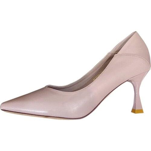 Women pumps PU Slip On 5.5CM Thin Heels High heels Pointed Toe Shallow shoes for women women shoes 2020 size 35-42 black