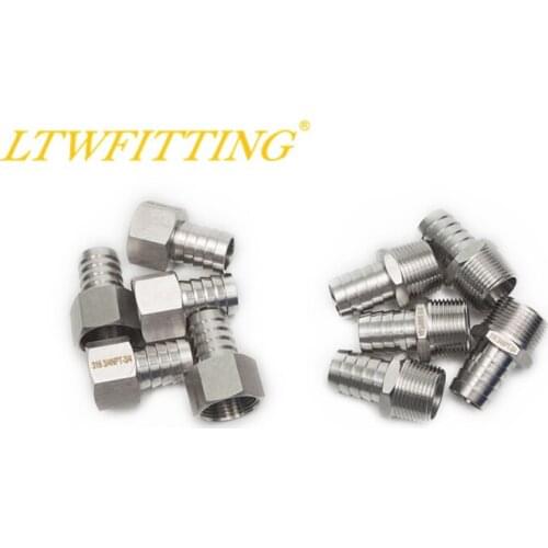LTWFITTING Value Pack Stainless Steel 316 Barb Fitting Coupler 3/4" Hose ID x 3/4" Female NPT,3/4" Hose ID x 3/4" Male NPT