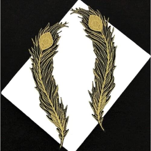 Bird Embroidered Gold Peacock Wing Feather Animal Bird Patches for Clothing Iron Sew on Applique for Clothes Stripe Embroidery
