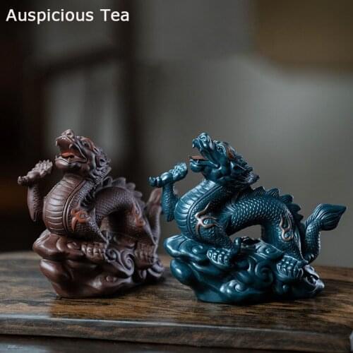High-end Yixing Purple Clay Tea Pet Handmade Sculpture Dragon Statue Ornaments Tea Figurine Crafts Home Tea Set Decoration Art