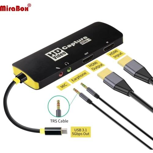 MiraBox1080P Type-A/Type-C Game Capture with Loop-out Low Latency and MIC Input Support Windows 10 Linux YouTube OBS Twitch