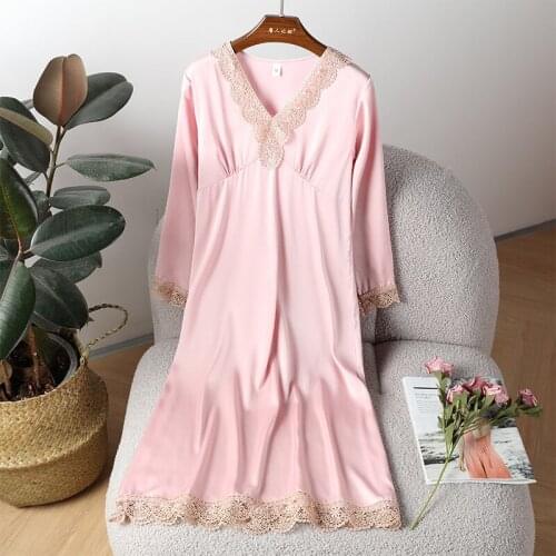 Women Lace Sleepshirt Casual Loose Home Dressing Gown Long Sleeve Sleepwear Nightgown New Spring Summer Nightdress Bathrobe