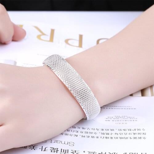 925 Sterling Silver Open Web Bangle Bracelet For Woman Wedding Engagement Fashion Charm Party Jewelry