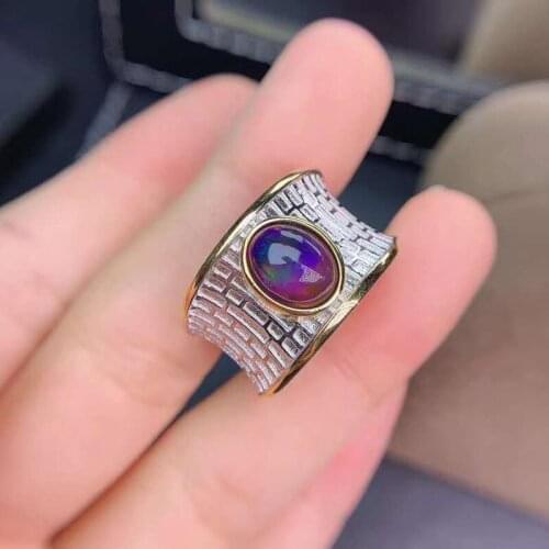 Natural Black Opal Gemstone Wide Ring Face Ring S925 Pure Silver Fine Fashion Charming Wedding Jewelry for Women Free Shipping