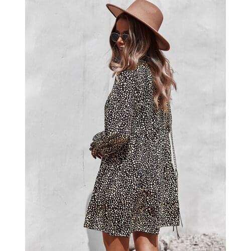 Women Robe Femme Spring Autumn Print A-Line Y2K Dresses Patchwork V-Neck Long Sleeve Loose Mini Dress For Woman Vestido De Mujer