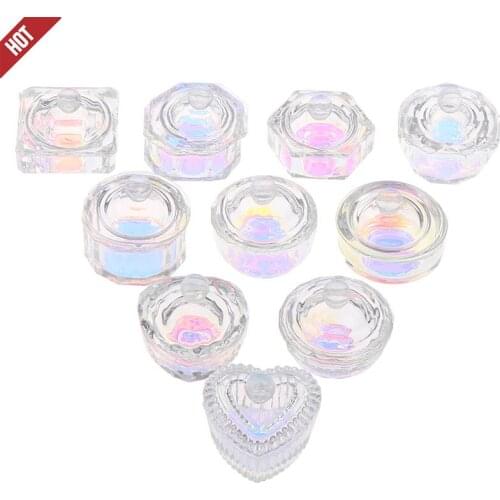 1Pcs Rainbow Crystal Clear Acrylic Liquid Dish Tappen Dish Glass Cup With Lid Bowl For Acrylic Powder Monomer Nail Art Tool