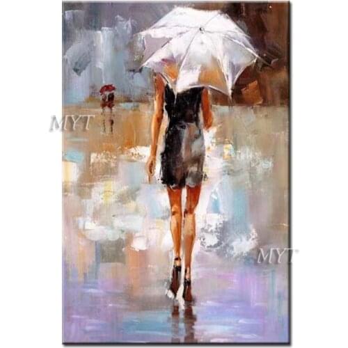 100% Hand Painted Sexy Lady With Umbrella Wall Oil Painting Woman Picture Art Original Wall Decor Art For Living Room Decoration
