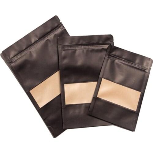 100pcs/lot Black and white Kraft Paper Window Bag Stand up Snack Cookie Tea Coffee Packaging Bag Paper Gift Pouch
