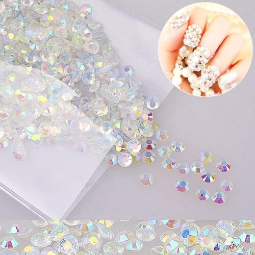 1000Pcs AB Flakback Glass Nails Rhinestones 4mm Resin Round White Nail Art Decoration Stones Shiny Gems Manicure Accessories