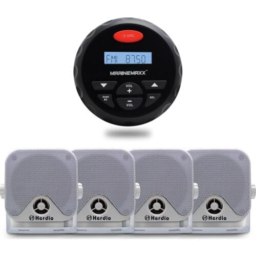 2 Pairs Marine Waterproof Box Speaker Outdoor Boat Speakers Marine Bluetooth Audio MP3 Player Radio FM AM Stereo For ATV UTV