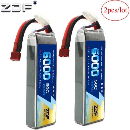 2Pcs ZDF RC 2S lipo battery 7.4v 6000mAh 50C for rc Traxxas 1/10 Scx10 Cars helicopter car boat quadrotor li-polymer battery