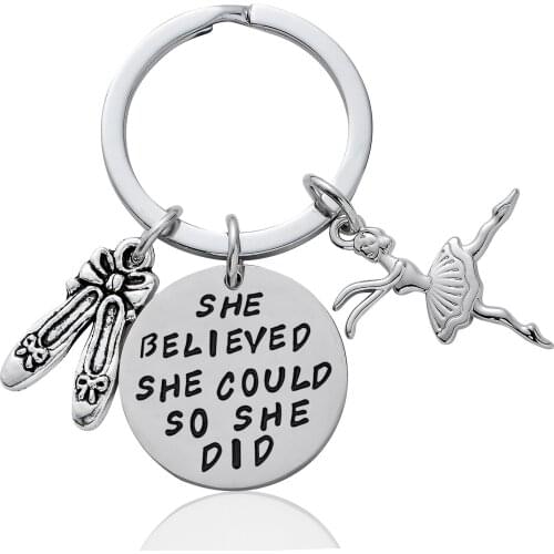 36PCs She Believed She Could So She Did Keychains Dancer Dance Shoes Charm Pendant Keyrings Women Girls Best Friend Inspire Gift