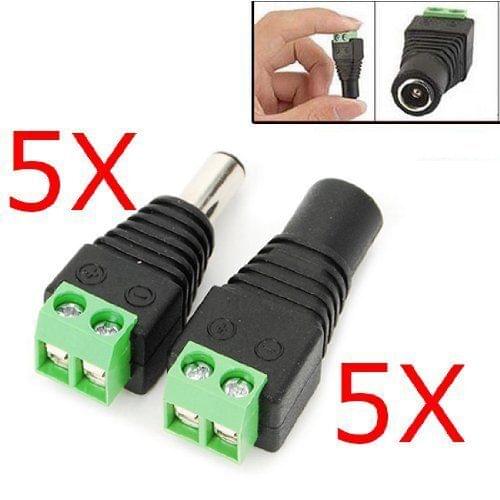 5Pcs Male & Female Mark Polarity DC Power black Adapter Plug Led Strip 3525 5050 5630 5730 For LED Strip
