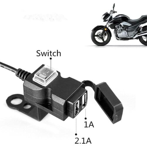 5V 1A/2.1A Adapter for Phone GPS Motorcycle USB Socket Power Supply Socket Waterproof Dual USB Port Motorbike Handlebar Charger