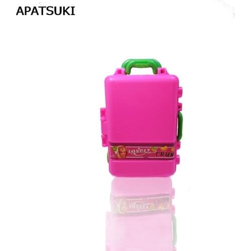 Doll Accesssories For Barbie Doll House Kids Toy Plastic 3D Cute Travel Suitcase Luggage Case Trunk Dollhouse Furniture