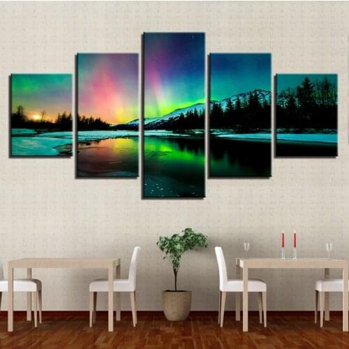Diy 5D Diamond Painting Aurora Borealis Lake Mountain Landscape Full Square Round Diamond Embroidery 5 piece Mosaic Decor FS305