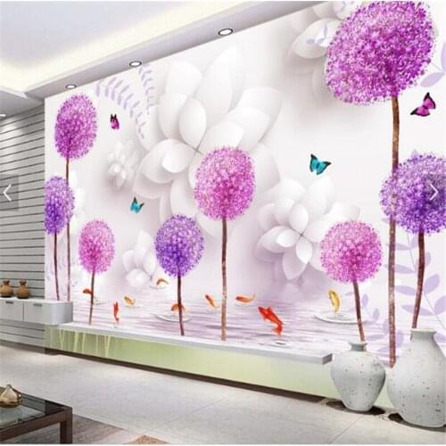 Beibehang custom photo wallpaper murals stickers Stereo flower dandelion watermark reflection 3D TV background wall papier