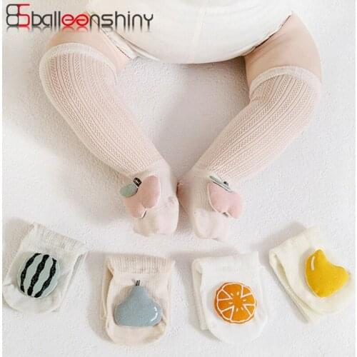 Balleenshiny Toddler Kids Knee Socks for Summer Mesh Breathable Newborn Baby Mosquito Socks Cartoon Fruit Baby Socks Knee High