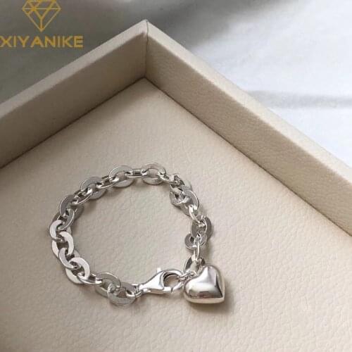 XIYANIKE 925 Sterling Silver NEW Love Heart Wide Hollow Chain Bracelet Female Fashion Retro Simple Cute Wedding Gift Wholesale