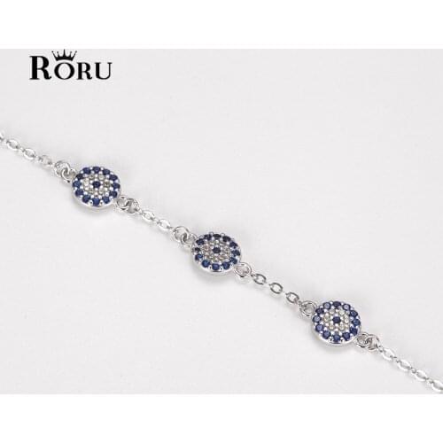 RORU Real S925 Sterling Silver Bracelets Evil Eye Cz Stone Jewelry Gifts for Women Lady Mother Birthday Anniversary Fashion Gift
