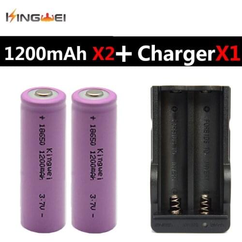 KingWei 18650 Double EU US Plug Fast Charger With 2 Pcs Flashlight Rechargeable Batteries 3.7v 1200mAh Li-ion Battery