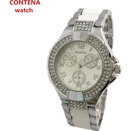 Reloj Mujer CONTENA Luxury Rhinestone Wrist Watch Women Watches Top Brand Crystal Diamond Ladies Watch Full Steel Clock Saat