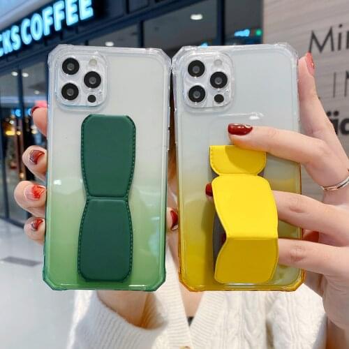 Wrist Strap Phone Case For iphone 12 11 Pro Max XR Xs max Holder Stand Case For iphone 7 8 6 6s plus SE Shockproof Clear Cover