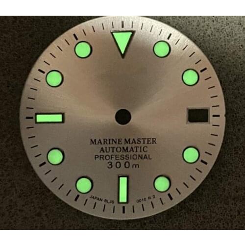 29mm Green Luminous Silver Watch Dial for NH35/4R36 Movement with S Logo