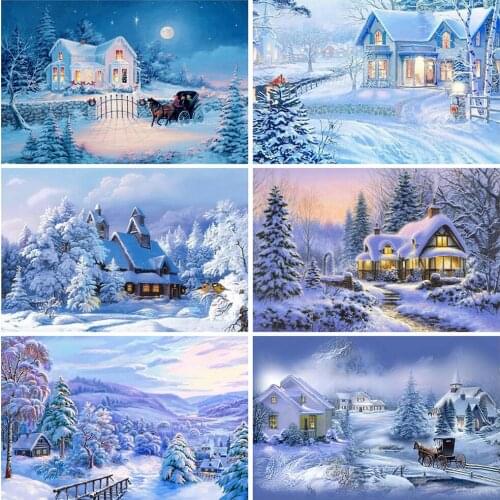 EverShine Diamond Painting Full Square Winter Picture Rhinestones Diamond Embroidery House Cross Stitch Landscape Decor For Home