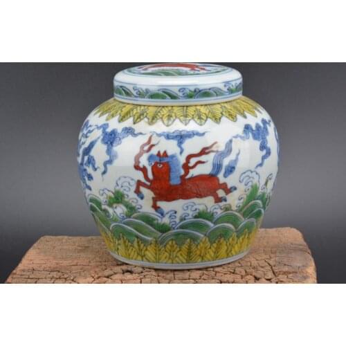 Antique MingDynasty porcelain jar,TIAN ZI GUAN,DOU CAI,Seahorse,Home Decoration collection & adornment
